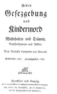 Titelblatt "Über Gesetzgebung und Kindermord", 1783