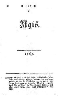 Titelblatt "Agis", 1765